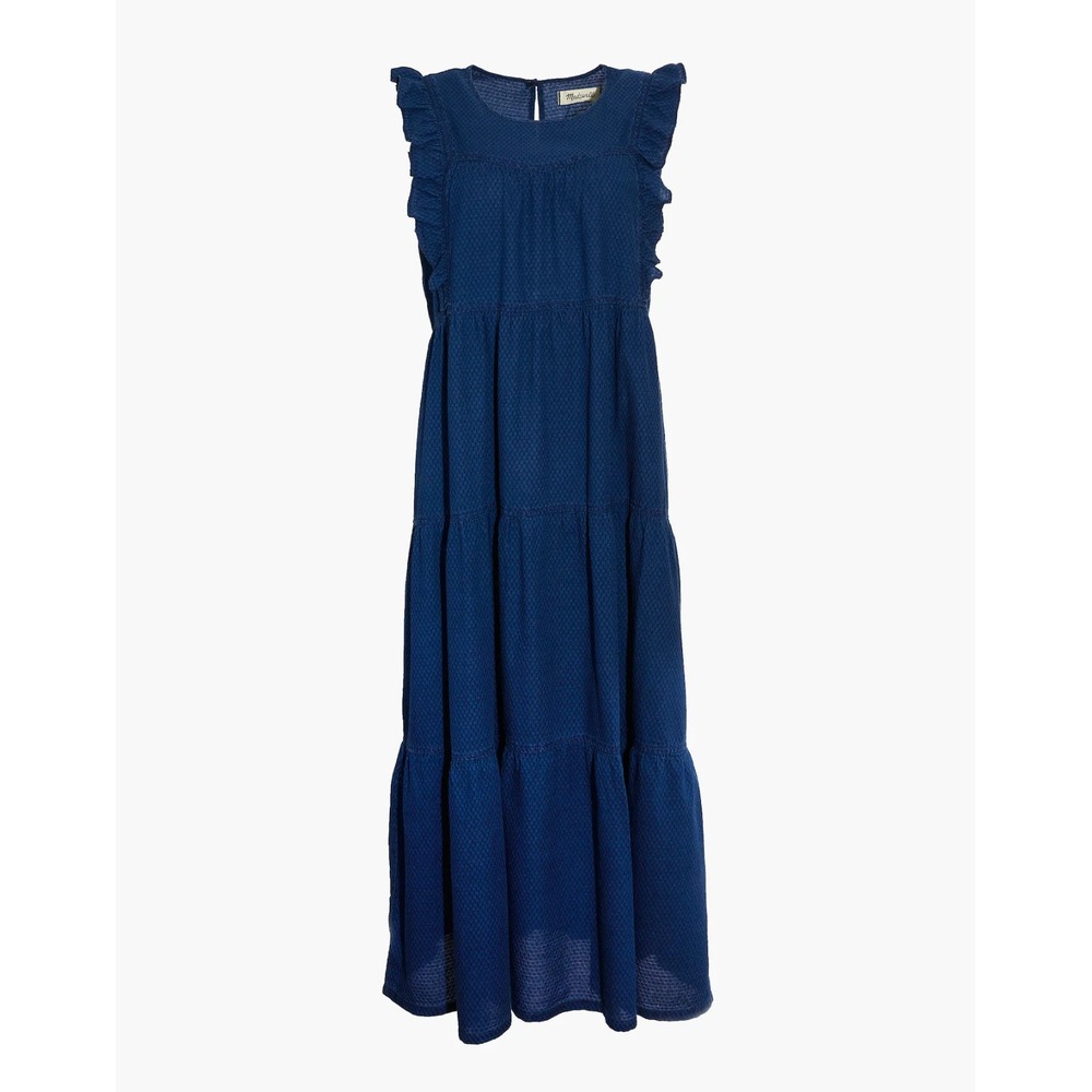 Madewell Women's Indigo Ruffled-Bodice Tiered‎ Midi Dress Sz M Cottage-Core